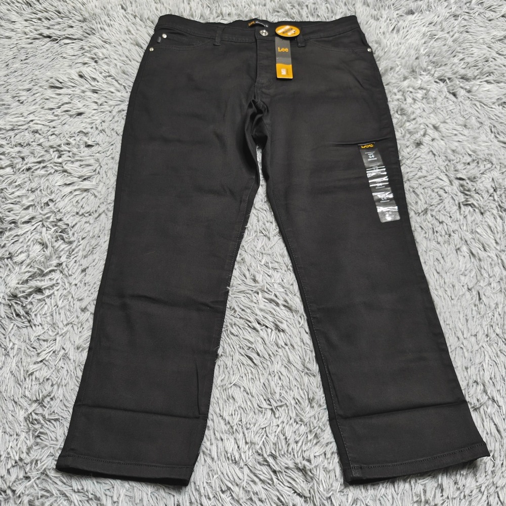 Lee Capri Jeans Womens 14 14M Roll Up Black Cotton Blend Slimming Fit New NWT